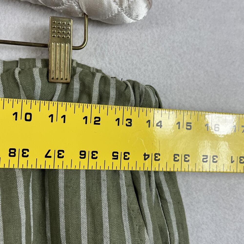 100% Lin Blanc Drawstring Linen Trousers Women's 38 Olive Green & White Striped - Picture 10 of 11